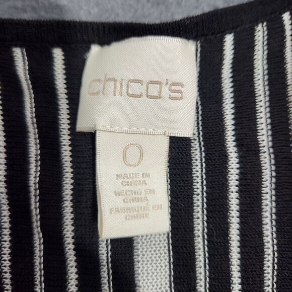 Chico's Women 0 US S Cardigan Sweater Black White Striped Knit Open Front - Picture 5 of 10
